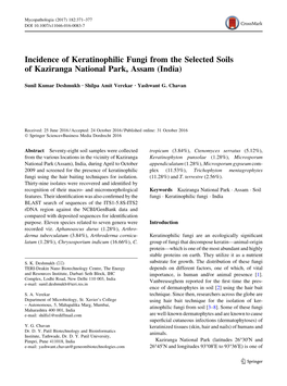 Incidence of Keratinophilic Fungi from the Selected Soils of Kaziranga National Park, Assam (India)