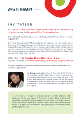INVITATION to a Master Course, a Business Development Meeting and a Wine Tasting Combined Under the Hungarian Wine Business Program