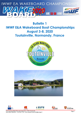 Bulletin 1 IWWF E&A Wakeboard Boat Championships August 3-8, 2020
