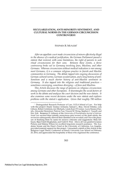 Secularization, Anti-Minority Sentiment, and Cultural Norms in the German Circumcision Controversy