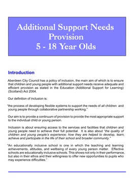 Additional Support Needs Provision 5-18 Year Olds