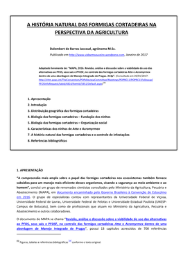 A História Natural Das Formigas Cortadeiras Na Perspectiva Da Agricultura