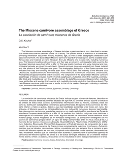 The Miocene Carnivore Assemblage of Greece La Asociación De Carnívoros Miocenos De Grecia