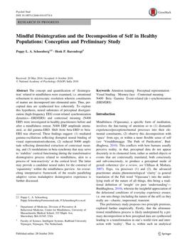 Mindful Disintegration and the Decomposition of Self in Healthy Populations: Conception and Preliminary Study