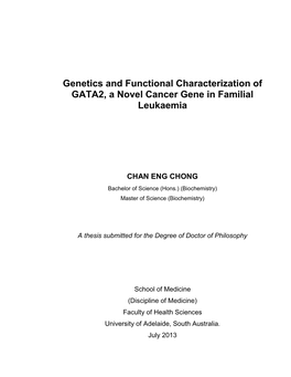 Genetics and Functional Characterization of GATA2, a Novel Cancer Gene in Familial Leukaemia