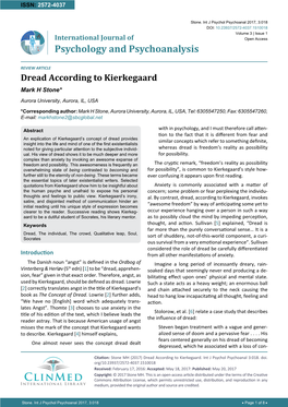 Dread According to Kierkegaard Mark H Stone* Aurora University, Aurora, IL, USA