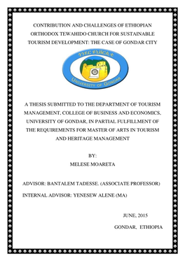 Contribution and Challenges of Ethiopian Orthodox Tewahido Church for Sustainable Tourism Development: the Case of Gondar City