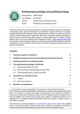 Parliamentary Privilege and Qualified Privilege