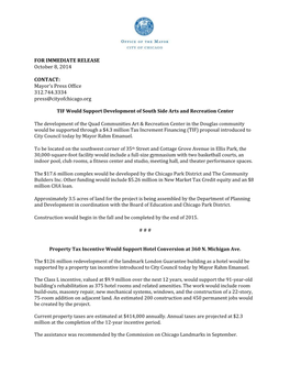 FOR IMMEDIATE RELEASE October 8, 2014 CONTACT: Mayor's Press