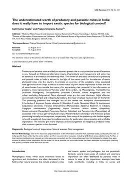 The Underestimated Worth of Predatory and Parasitic Mites in India: Does It Really Have to Import Exotic Species for Biological Control?