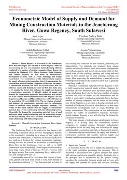 Econometric Model of Supply and Demand for Mining Construction