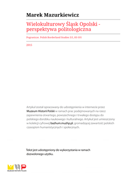 Wielokulturowy Śląsk Opolski - Perspektywa Politologiczna