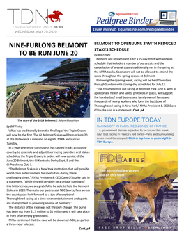 Nine-Furlong Belmont to Be Run June 20