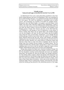 225 Friendly Savages Samoyeds and Lapps As Described by Gerrit De Veer in 1598 in 1598 Gerrit De Veer Wrote a Report About Three