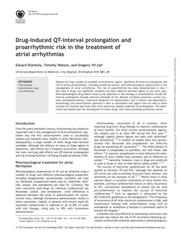 Drug-Induced QT-Interval Prolongation and Proarrhythmic Risk