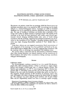 Halothane-Diethyyl Ether Ratios During Halothane-Diethyl Ether Azeotrope Anaesthesia