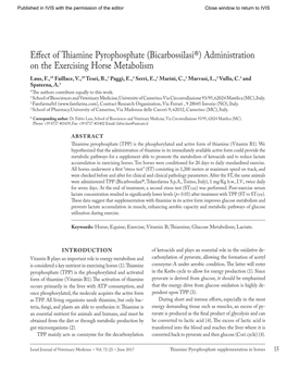 (Bicarbossilasi®) Administration on the Exercising Horse Metabolism