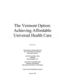 A Unique Health Care System for Vermont
