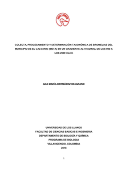1 Colecta, Procesamiento Y Determinación Taxonómica De Bromelias Del Municipio De El Calvario