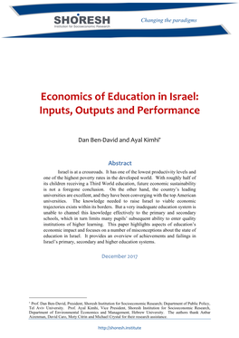 Economics of Education in Israel: Inputs, Outputs and Performance