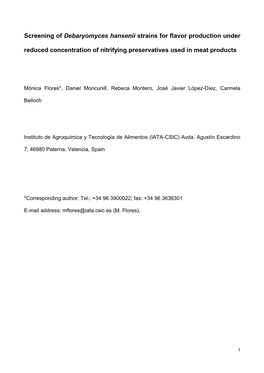 Screening of Debaryomyces Hansenii Strains for Flavor Production Under Reduced Concentration of Nitrifying Preservatives Used in Meat Products