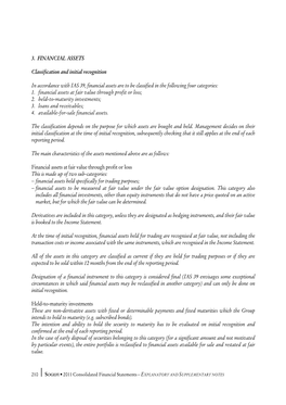 3. FINANCIAL ASSETS Classification and Initial Recognition in Accordance with IAS 39, Financial Assets Are to Be Classified In