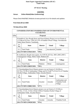 Tamil Nadu 157 SEAC Meeting AGENDA Venue