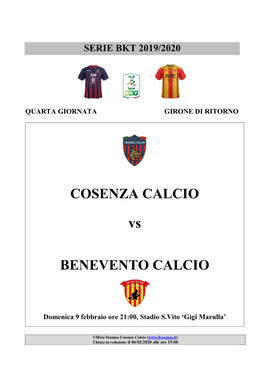 COSENZA CALCIO Vs BENEVENTO CALCIO