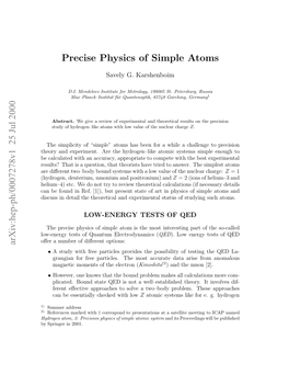 Precise Physics of Simple Atoms