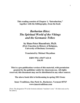 Barbarian Rites: the Spiritual World of the Vikings and the Germanic Tribes