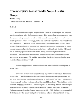 "Sworn Virgins": Cases of Socially Accepted Gender Change Antonia Young Colgate University and Bradford University, UK