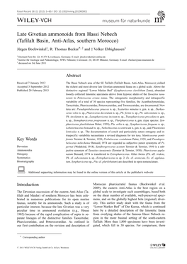 Late Givetian Ammonoids from Hassi Nebech (Tafilalt Basin, Anti-Atlas, Southern Morocco)