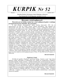 KURPIK Nr 52 Myszyniec Październik 2007 Bezpłatny Biuletyn Informacyjny Urzędu Miejskiego W Myszyńcu Plac Wolności 60, 07-430 Myszyniec Tel.(029) 77 21 141