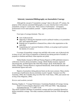 Selected, Annotated Bibliography on Journalistic Courage