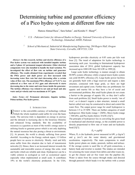 Determining Turbine and Generator Efficiency of a Pico Hydro System at Different Flow Rate