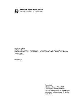 Heikki Eno Kapasitiivisen Loistehon Kompensointi Sähköverkko- Yhtiössä