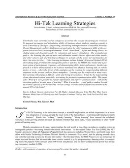 Hi-Tek Learning Strategies Victor Selman, (E-Mail: Vselman@American.Edu) KSB, the American University Jerry Selman, (E-Mail: Jeruhe@Aol.Com) Era, Inc