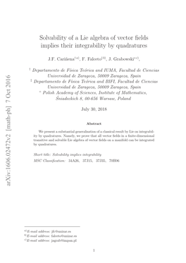 Solvability of a Lie Algebra of Vector Fields Implies Their Integrability by Quadratures