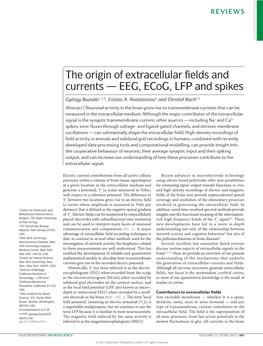 The Origin of Extracellular Fields and Currents — EEG, Ecog, LFP and Spikes