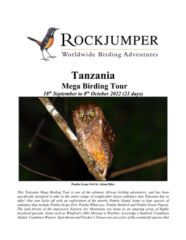 Tanzania Mega Birding Tour 18Th September to 8Th October 2022 (21 Days)