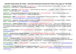 Liste Des Producteurs Fermiers De L'indre Mise À Jour Le 7-04-2020