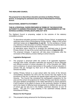 Achfary Primary School, Re-Assigning Its Catchment Area to That of Kinlochbervie Primary School