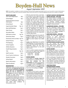 School Begins Pg 1 During the Second Week in August to Mrs