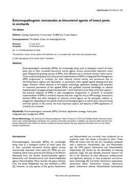 Entomopathogenic Nematodes As Biocontrol Agents of Insect Pests in Orchards