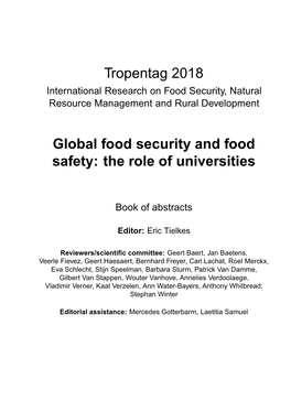 Tropentag 2018 Global Food Security and Food Safety: the Role Of
