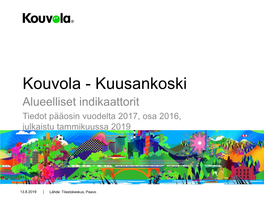 Kouvola - Kuusankoski Alueelliset Indikaattorit Tiedot Pääosin Vuodelta 2017, Osa 2016, Julkaistu Tammikuussa 2019