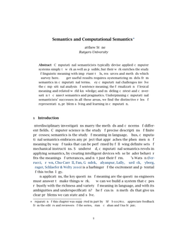 Semantics and Computational Semantics∗