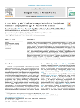 A Novel RAD21 P.(Gln592del) Variant Expands the Clinical Description of Cornelia De Lange Syndrome Type 4