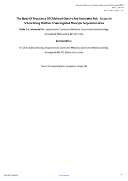 The Study of Prevalance of Childhood Obesity and Associated Risk Factors in School Going Children of Aurangabad Munciple Corporation Area