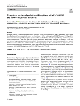 A Long-Term Survivor of Pediatric Midline Glioma with H3F3A K27M and BRAF V600E Double Mutations